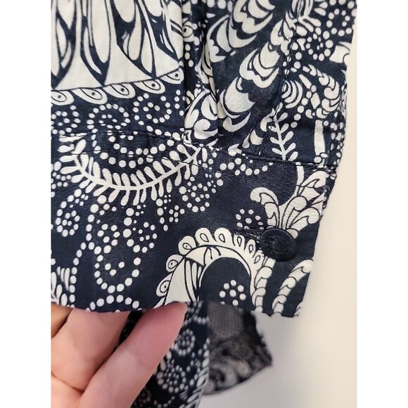 Talbots Womens Navy Blue White Paisley Cotton Pleated Tunic Top 2X - Picture 4 of 6